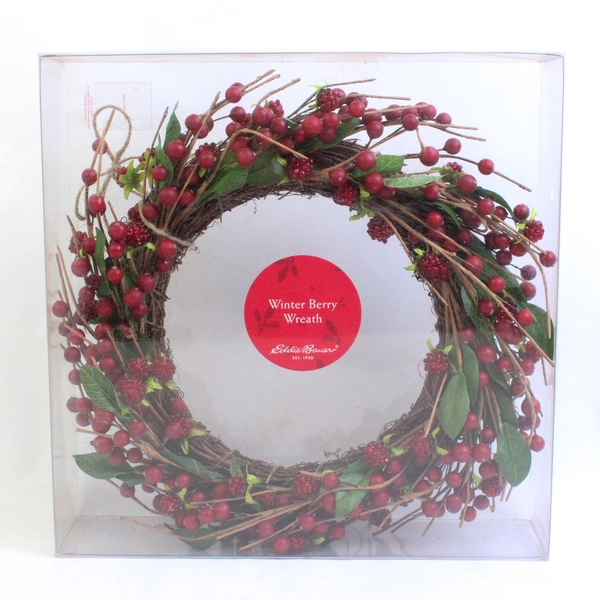 Eddie Bauer Winter Berry Wreath Red, Brown & Green 12" x 12"