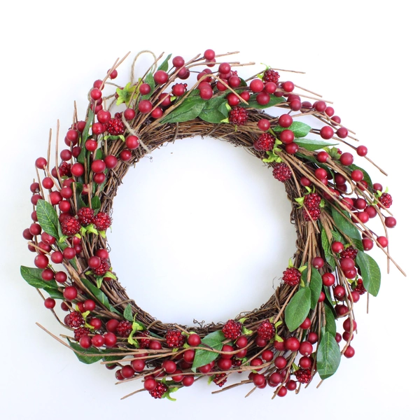 Eddie Bauer Winter Berry Wreath Red, Brown & Green 12" x 12"