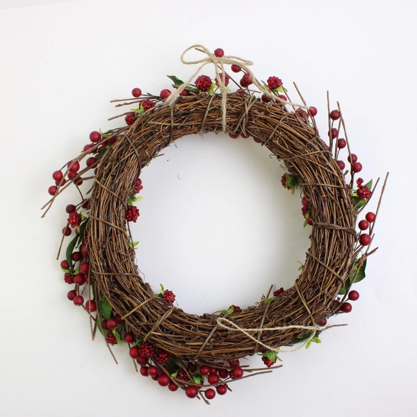 Eddie Bauer Winter Berry Wreath Red, Brown & Green 12" x 12"