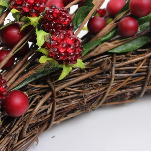 Eddie Bauer Winter Berry Wreath Red, Brown & Green 12" x 12"