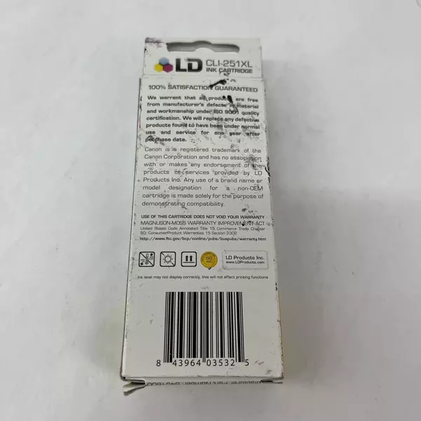 LD CLI-251 XL Ink Cartridge Yellow New With Stained Box