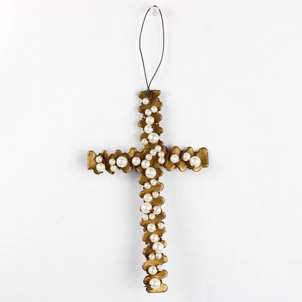Unbranded Beaded Metal Cross Hanging Ornament Decoration 7.25" x 4.5"