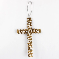 Unbranded Beaded Metal Cross Hanging Ornament Decoration 7.25" x 4.5"