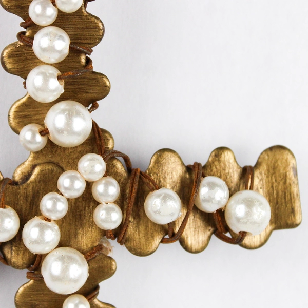 Unbranded Beaded Metal Cross Hanging Ornament Decoration 7.25" x 4.5"