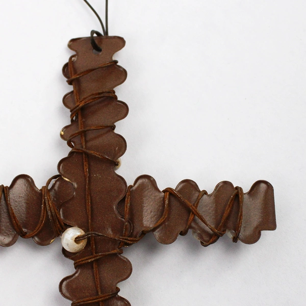 Unbranded Beaded Metal Cross Hanging Ornament Decoration 7.25" x 4.5"