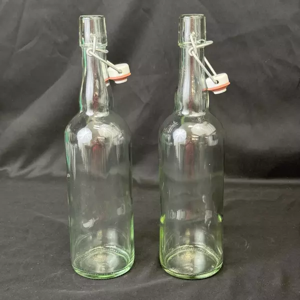 Set Of 2 Clear Round Glass Swing Top Sealing Lids Bottles
