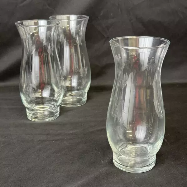 Set of 3 Clear Glass Chimney Shaped Vases 8.5 Inch