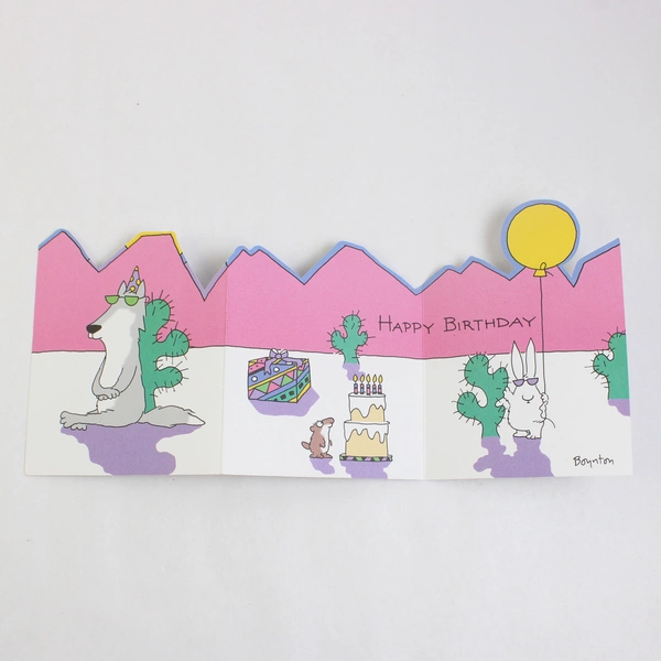 Vintage Boynton Tri-Fold Birthday Greeting Card Desert Coyote Illustration