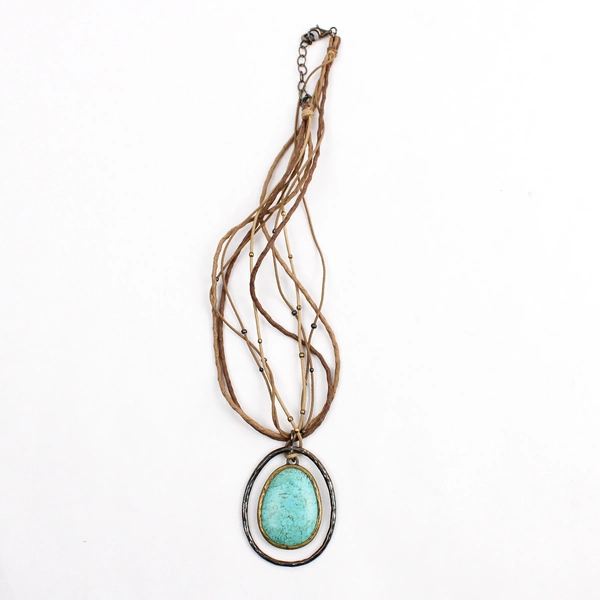 Silpada Sterling Silver and Brass Turquoise Howlite Pendant Necklace 18.5"