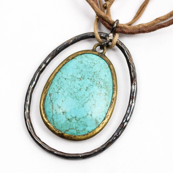 Silpada Sterling Silver and Brass Turquoise Howlite Pendant Necklace 18.5"