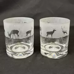 Set Of 2 The Milford Collection Animo Glass Etched Stag Rocks Glasses