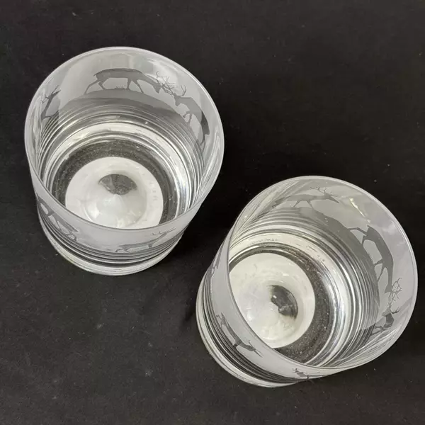Set Of 2 The Milford Collection Animo Glass Etched Stag Rocks Glasses