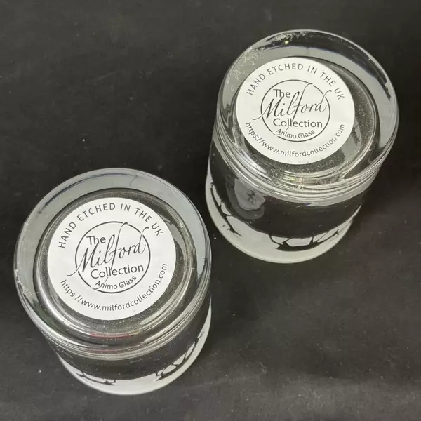 Set Of 2 The Milford Collection Animo Glass Etched Stag Rocks Glasses