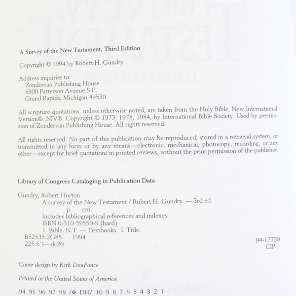 Survey of the New Testament by Robert H Gundry 1994 3rd Edition Hardcover