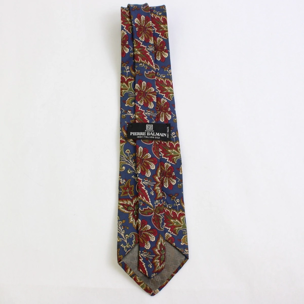 Pierre Balmain Men's Blue Red Green Floral Patterned Silk Necktie Extra Long 64"