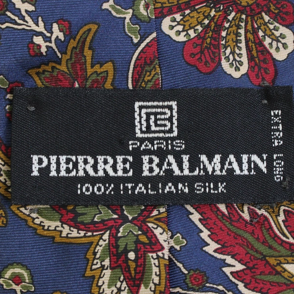 Pierre Balmain Men's Blue Red Green Floral Patterned Silk Necktie Extra Long 64"