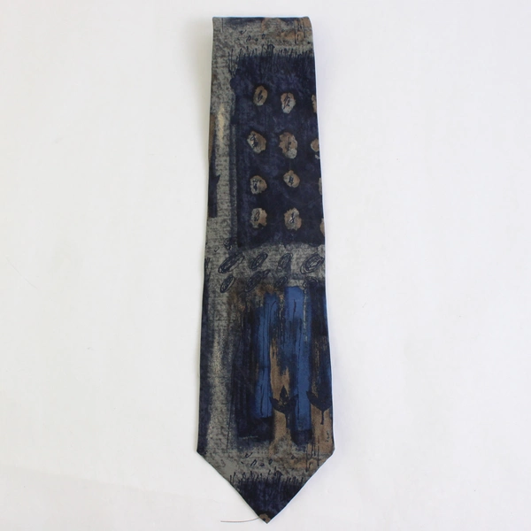 417 by Van Heusen Men's Blue and Gray Abstract Print Silk Necktie 57"