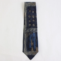417 by Van Heusen Men's Blue and Gray Abstract Print Silk Necktie 57"
