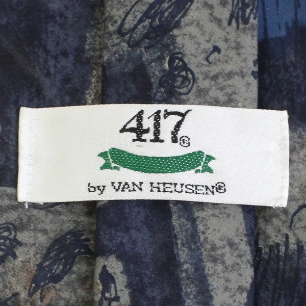 417 by Van Heusen Men's Blue and Gray Abstract Print Silk Necktie 57"