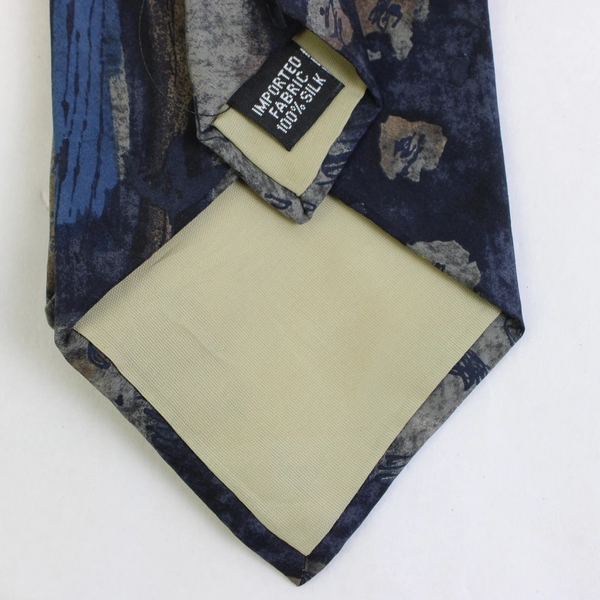 417 by Van Heusen Men's Blue and Gray Abstract Print Silk Necktie 57"