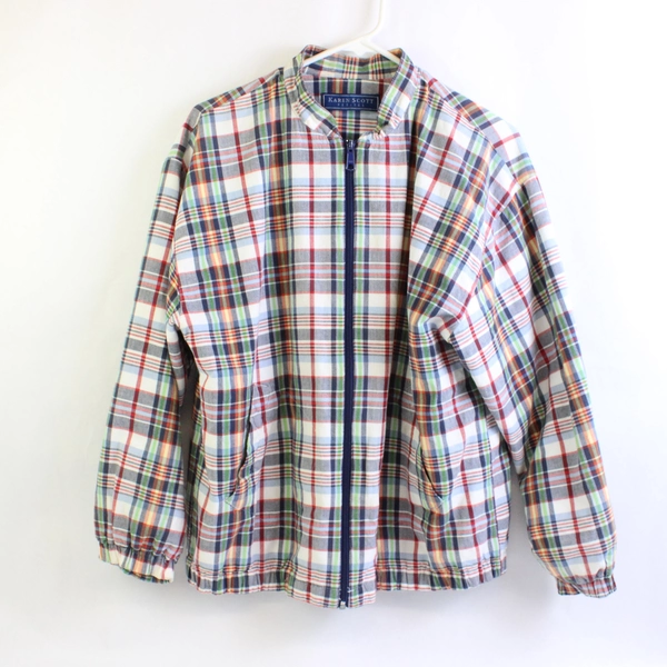 Karen Scott Petites Multicolor Plaid Cotton Full-Zip Jacket Women's PL