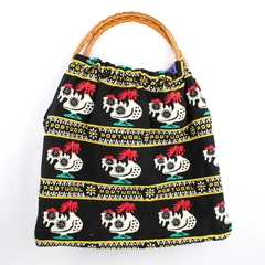 Vintage Knitting Sewing Bag Woven Bamboo Handles Rooster Boho Portugal