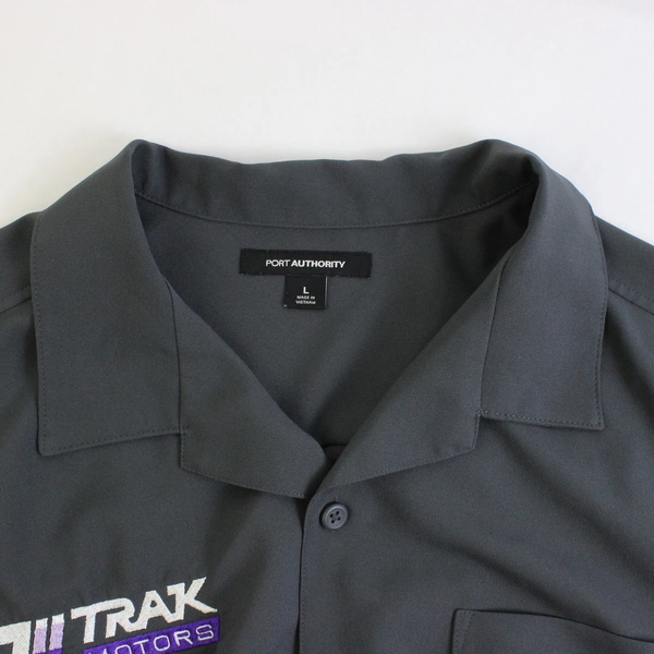 Port Authority Trak Motors Embroidered Charcoal Gray Button-Up Men's Large