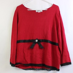 Kikit Red Knit Holiday Top Faux Pearl Accent Girls' Size XL