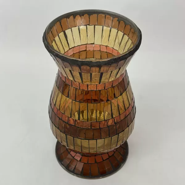 HD Designs Mosaic Glass Pillar Candle Holder 9 Inch Brown Orange Amber