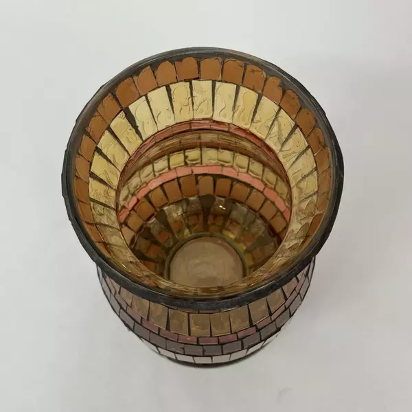 HD Designs Mosaic Glass Pillar Candle Holder 9 Inch Brown Orange Amber