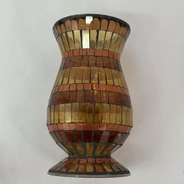 HD Designs Mosaic Glass Pillar Candle Holder 9 Inch Brown Orange Amber