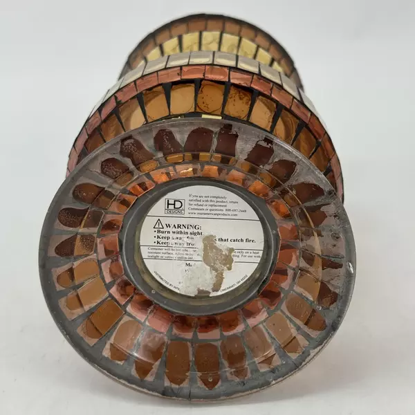 HD Designs Mosaic Glass Pillar Candle Holder 9 Inch Brown Orange Amber