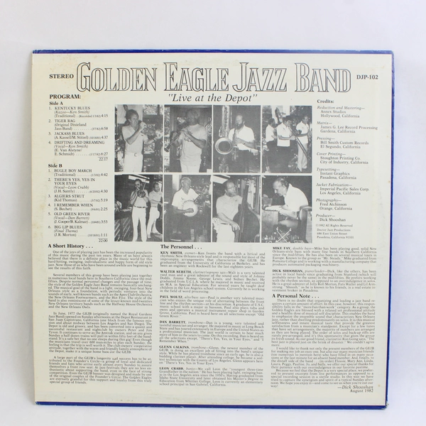 Golden Eagle Jazz Band Vintage 1982 Vinyl Record LP Doctor Jazz Productions