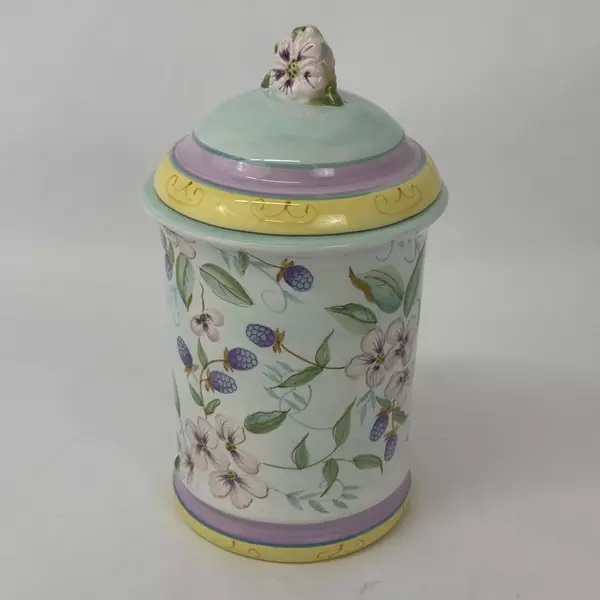 Capriware Hand Painted Ceramic Canister Floral And Berry Pattern 10 Inch