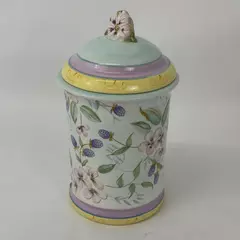 Capriware Hand Painted Ceramic Canister Floral And Berry Pattern 10 Inch