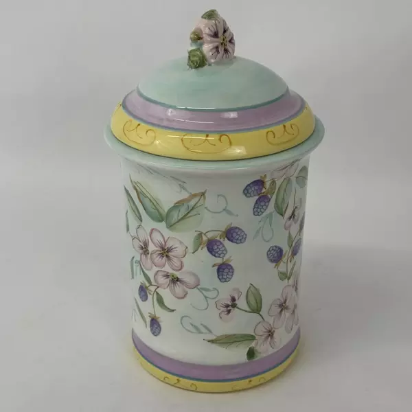 Capriware Hand Painted Ceramic Canister Floral And Berry Pattern 10 Inch
