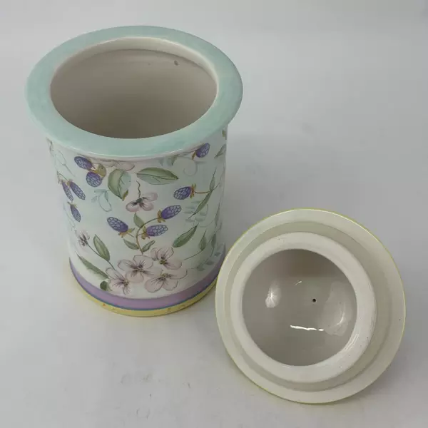 Capriware Hand Painted Ceramic Canister Floral And Berry Pattern 10 Inch