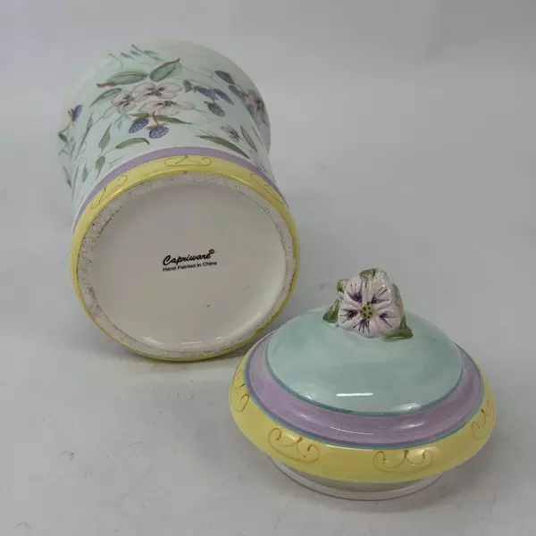 Capriware Hand Painted Ceramic Canister Floral And Berry Pattern 10 Inch