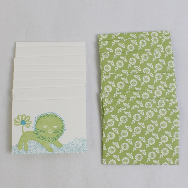 Set of 8 Smock Cute Lion Illustration Mini Note Cards with Envelopes