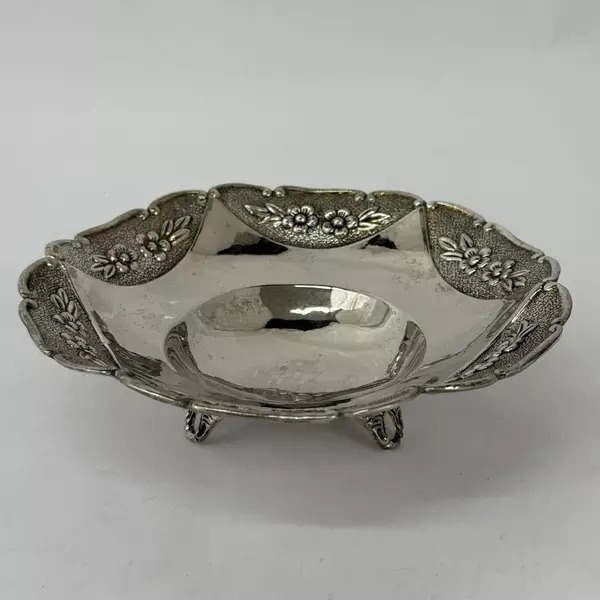 Davco Silver Silver Plate 3 Footed Bowl Embossed Floral Pattern