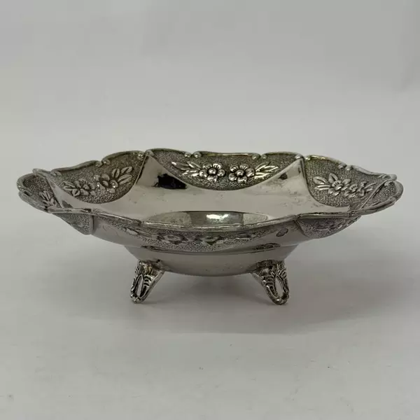 Davco Silver Silver Plate 3 Footed Bowl Embossed Floral Pattern