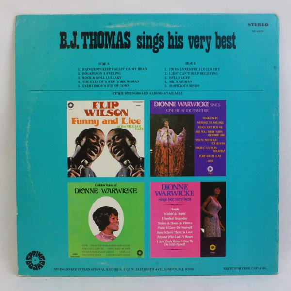 B J Thomas Sings His Very Best Record Album Vinyl LP Springboard SP-4005