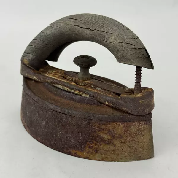 Antique Cast Iron Sad Iron With Wooden Handle That Needs Replaced