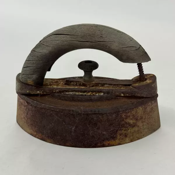 Antique Cast Iron Sad Iron With Wooden Handle That Needs Replaced