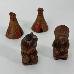 1947 MPI Native American Carved Wood Salt And Pepper Shaker Set 4 Pieces