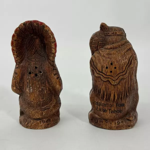 1947 MPI Native American Carved Wood Salt And Pepper Shaker Set 4 Pieces