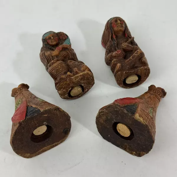 1947 MPI Native American Carved Wood Salt And Pepper Shaker Set 4 Pieces