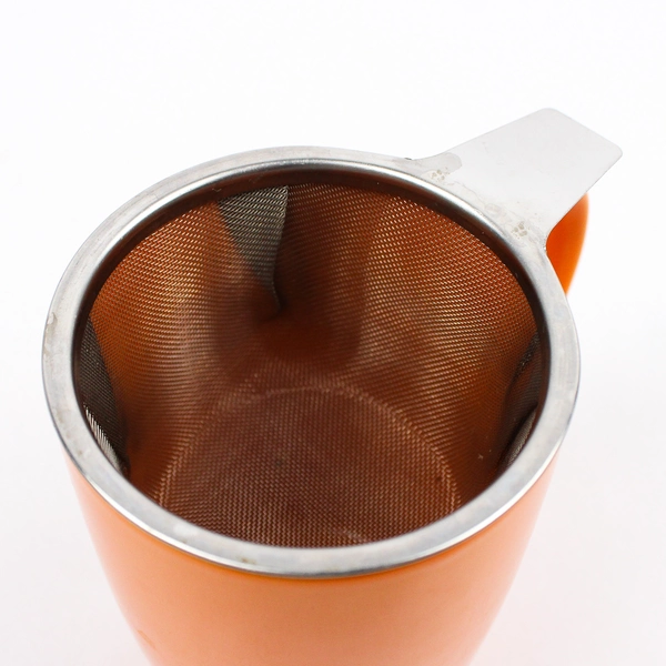 Steeped Tea Inc Orange Ceramic Handled Mug With Tea Infuser & Lid 16 oz 5" Tall