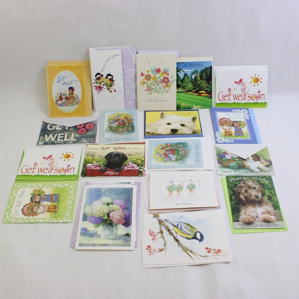 Lot of 19 Get Well Illustrated Greeting Cards with Envelopes