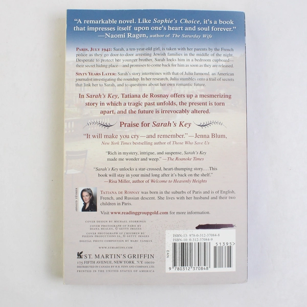Sarah's Key: A Novel By Tatiana de Rosnay (2007, Paperback, St. Martin's Press)